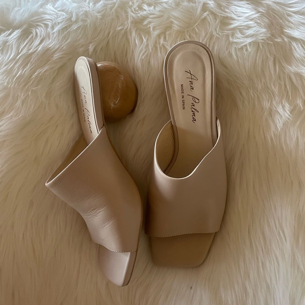 Designer Ana Palma tan mules
